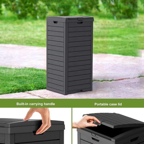 31 Gallon Outdoor Trash Can, Waterproof Trash Can Cabinet for Outside, Resin Garbage Bin with Lid and Drip Tray for Easy Cleaning for Patios, Kitchens, and Outdoor Entertaining（Black） in Saudi Arabia