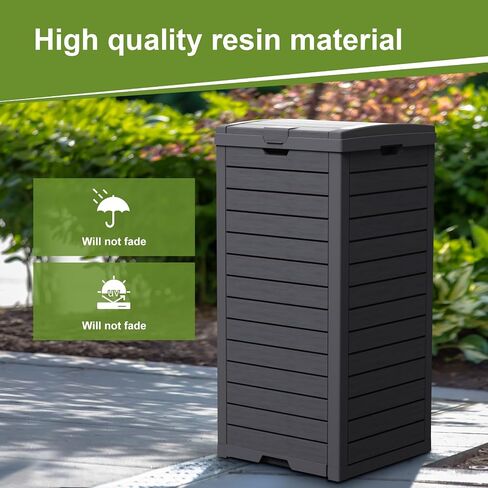 31 Gallon Outdoor Trash Can, Waterproof Trash Can Cabinet for Outside, Resin Garbage Bin with Lid and Drip Tray for Easy Cleaning for Patios, Kitchens, and Outdoor Entertaining（Black） in Saudi Arabia
