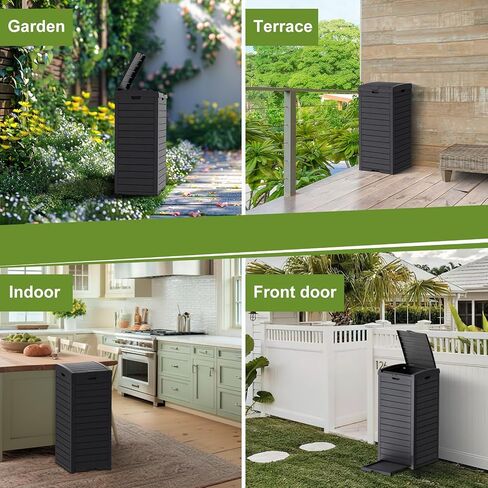 31 Gallon Outdoor Trash Can, Waterproof Trash Can Cabinet for Outside, Resin Garbage Bin with Lid and Drip Tray for Easy Cleaning for Patios, Kitchens, and Outdoor Entertaining（Black） in Saudi Arabia