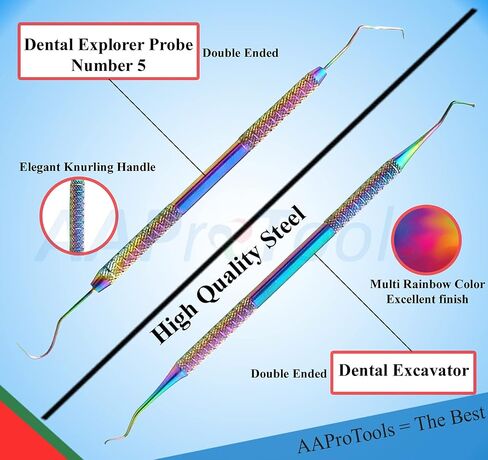 4 PCS Multi Rainbow Basic Economy Professional Professional Dental Hygiene Plaque Set ، Scaler Explorer Explorer Excavator Mirt Mirror Tweezer W/Case Instruments Home College Use for البالغين in Saudi Arabia