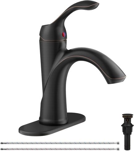 Oil Rubbed Bronze Bathroom Sink Faucet 1 Hole Single Handle Bathroom Faucets Farmhouse RV Lavatory Vanity with Pop Up Drain Parts with Overflow in Kuwait