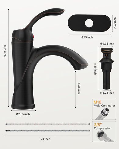 Oil Rubbed Bronze Bathroom Sink Faucet 1 Hole Single Handle Bathroom Faucets Farmhouse RV Lavatory Vanity with Pop Up Drain Parts with Overflow in Kuwait