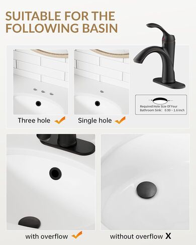 Oil Rubbed Bronze Bathroom Sink Faucet 1 Hole Single Handle Bathroom Faucets Farmhouse RV Lavatory Vanity with Pop Up Drain Parts with Overflow in Kuwait