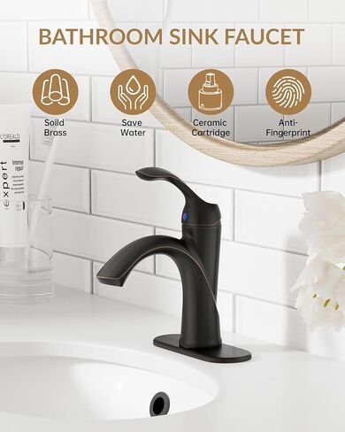 Oil Rubbed Bronze Bathroom Sink Faucet 1 Hole Single Handle Bathroom Faucets Farmhouse RV Lavatory Vanity with Pop Up Drain Parts with Overflow in Kuwait