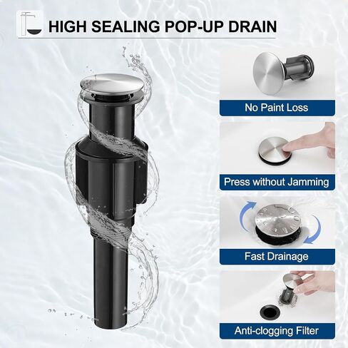 Tall Vessel Sink Faucet Brushed Nickel, Brass Waterfall Vessel Faucet, Single Handle Bathroom Faucet Tall Modern Bathroom Faucets for Vessel Sinks with Pop Up Drain and Supply Hoses in Kuwait