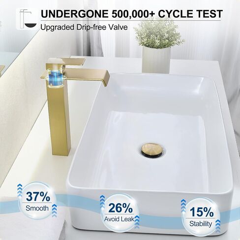 Tall Vessel Sink Faucet Brushed Nickel, Brass Waterfall Vessel Faucet, Single Handle Bathroom Faucet Tall Modern Bathroom Faucets for Vessel Sinks with Pop Up Drain and Supply Hoses in Saudi Arabia
