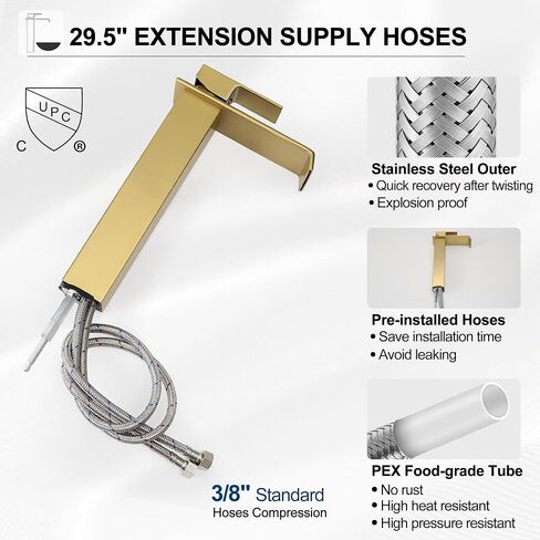 Tall Vessel Sink Faucet Brushed Nickel, Brass Waterfall Vessel Faucet, Single Handle Bathroom Faucet Tall Modern Bathroom Faucets for Vessel Sinks with Pop Up Drain and Supply Hoses in Saudi Arabia