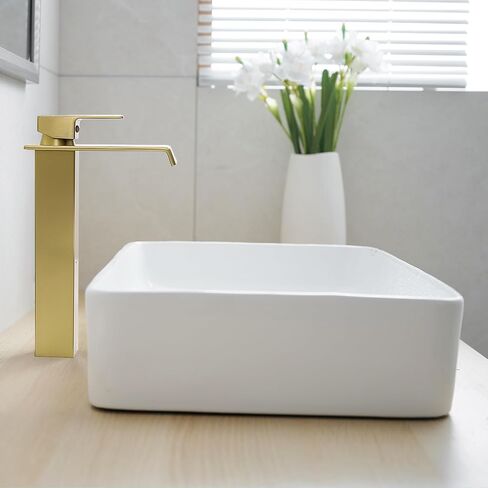 Tall Vessel Sink Faucet Brushed Nickel, Brass Waterfall Vessel Faucet, Single Handle Bathroom Faucet Tall Modern Bathroom Faucets for Vessel Sinks with Pop Up Drain and Supply Hoses in Saudi Arabia