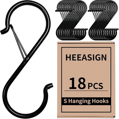 9 Pcs S Hooks for Hanging, 3.5 inch Heavy Duty S Hook of Metal for Clothes Rails, Closet Hooks with 0.5-inch Safety Buckle, S Hook for Hanging Plants, Kitchen Utensil, Pots, Pans, Bags in Saudi Arabia