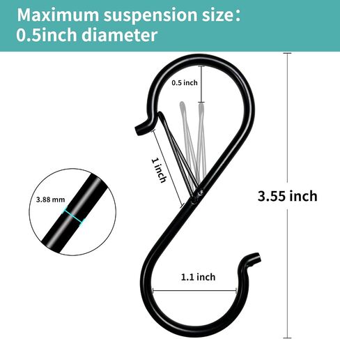 9 Pcs S Hooks for Hanging, 3.5 inch Heavy Duty S Hook of Metal for Clothes Rails, Closet Hooks with 0.5-inch Safety Buckle, S Hook for Hanging Plants, Kitchen Utensil, Pots, Pans, Bags in Saudi Arabia