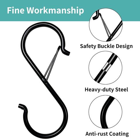 9 Pcs S Hooks for Hanging, 3.5 inch Heavy Duty S Hook of Metal for Clothes Rails, Closet Hooks with 0.5-inch Safety Buckle, S Hook for Hanging Plants, Kitchen Utensil, Pots, Pans, Bags in Saudi Arabia