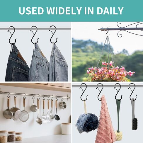 9 Pcs S Hooks for Hanging, 3.5 inch Heavy Duty S Hook of Metal for Clothes Rails, Closet Hooks with 0.5-inch Safety Buckle, S Hook for Hanging Plants, Kitchen Utensil, Pots, Pans, Bags in Saudi Arabia