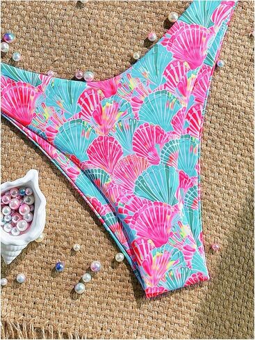 Women's 2 Piece Bikini Set Shell Triangle Thong Bikini Boho Seashell High Waisted Bathing Suit String Halter Swimsuit in Saudi Arabia