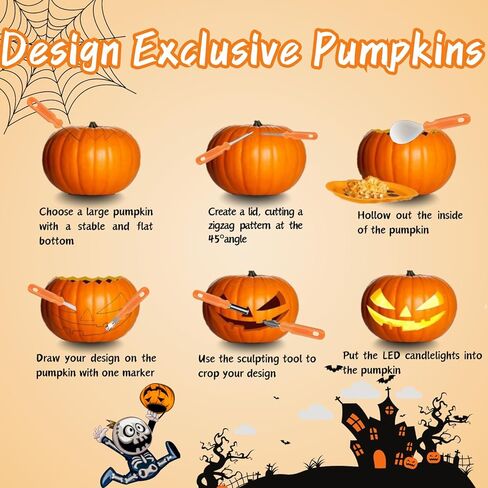 طقم نحت اليقطين ، 10 مساءً محترفة نحت من الفولاذ المقاوم للصدأ من الفولاذ المقاوم للصدأ مع علبة حمل ، وأداة نحت النحت على الجانب المزدوج لزينة الهالوين ، وآمنة ودائمة للأطفال البالغين in Kuwait