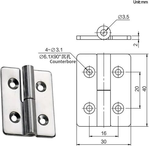Stainless Steel Detachable Hinge Hardware Accessories 1Pcs(Right) in Saudi Arabia