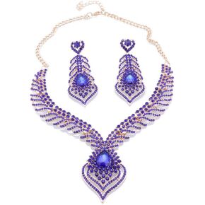 Fashion Crystal Rhinestones Heart Pendant Necklace Earrings For Women Bridal Wedding Party Accessories Decoration Jewelry Set