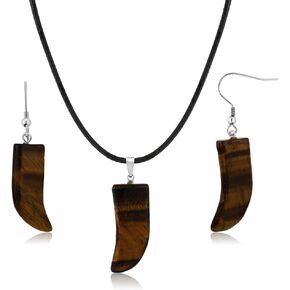 Gem Stone King Beautiful Tribal Tigers Eye Necklace Set With Matching Tigers Eye Stone Earrings