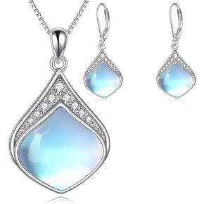 YAFEINI Moonstone Teardrop Earrings and Necklace Jewelry Set for Women Sterling Silver Cubic Zirconia Teardrop Drop cubic Zirconia Dangle Earrings Jewelry Gifts