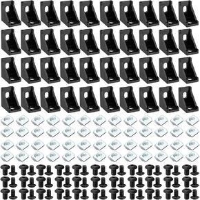50Sets 2020 Series Aluminum Profile Connector Set Including 50Pcs Corner Bracket 100 Pcs M5 T Nuts 100 Pcs M5x8 mm Hex Screw Bolt for 6 mm Slot Aluminum Profile Rail Accessories,black, silver