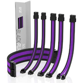 EZDIY-FAB PSU Cable Extension kit Sleeved Cable Custom Power Supply Sleeved Extension 16 AWG 24-PIN 8-PIN 6-PIN 4+4-PIN with Combs- Black