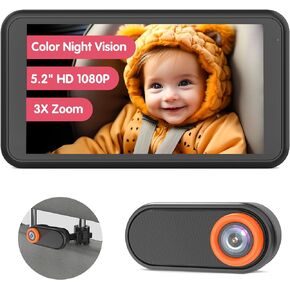 Car Camera for Baby, 5.2" 1080P Screen Baby Car Camera with Full-Color Night Vision, 360°Rotating Adjustable Car Baby Camera, Full Crystal Clear View for Back Seat Rear Facing (BM2)
