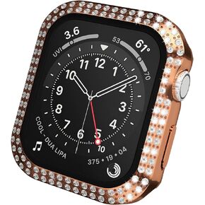 Crystal Diamond Bling Cases Compatible with Apple Watch Series 3 2 1 38mm Accessories Rhinestone Hard PC Tempered Glass Screen Protector Ultra Thin Protective Cover for iWatch Women Men, Pink