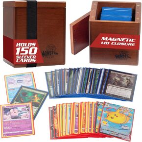Monster Wooden Deck Box w Strong Magnetic Lid & Security Band- Premium Finish Holds 150 Sleeved Cards- Compatible with Yugioh Commander Magic the Gathering MTG Sports Cards, All Trading Card TCG Games