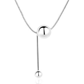 Ball Bead Pendant Necklace for Women Girls Silver Plated Polished Balls Long Charm Chain Choker Necklaces Adjustable Delicate Lucky Birthday Valentine Promise Jewelry Gift