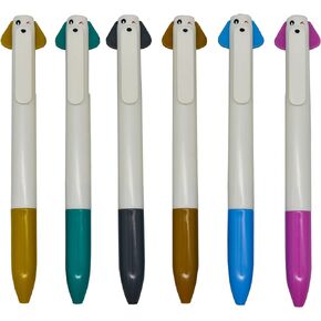 Maydahui 12PCS Cute Dog Shape Ballpoint Pen Cute Cartoon Animal Puppy Pens 2 in 1 Retractable Pens Black Red Gel Ink Portable Design for School Boys Student