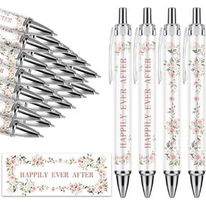 Whaline 24Pcs Bridal Shower Ballpoint Pens Retractable Wedding Floral Picture Pens Plastic Black Ink Pens for Guest Wedding Games Proposal Bachelor Favors Souvenirs