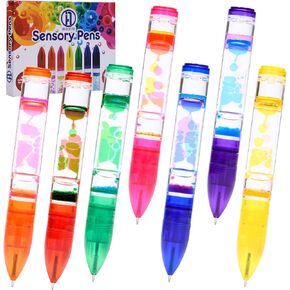 Sensory Pens with Multiple Colored Ink Refills and Black Ink, Liquid Motion Bubbler Retractable Pens, Fidget Sensory Writing Toy, Occupational Therapy Toys (Set of 7)