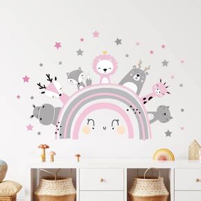 Cute Rainbow Jungle Animals - Wall Decals for Kids Room Easy Peel and Remove Wall Decals Suitable for Nurseries, Toddler, Classroom, Kids Room (Blue)