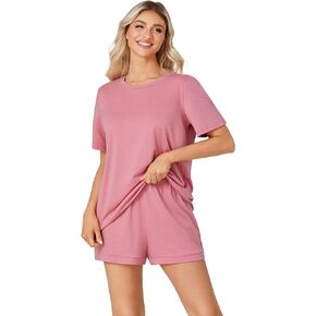 LYANER Women's Cute Pajama Sets Short Sleeve Comfy Sleepwear Top and Shorts 2 Piece PJ Sets