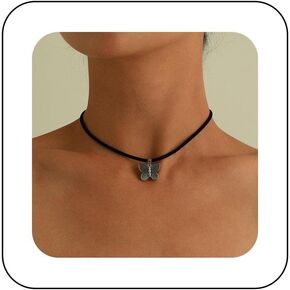 Boho Butterfly Pendant Necklace Black Velvet Rope Choker Silver Butterfly Necklace Choker Vintage Suede Velvet Collar Necklace Butterfly Clavicle Necklace Jewelry for Women and Girls