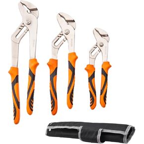 VEVOR Groove Joint Pliers Set, 3-Piece 12/10/8 inch, Heat-Treated High Carbon Steel Water Pump Pliers, Button Quick Adjustable Pliers for Home Repair, Gripping, Nuts, Bolts, Pipes, Fittings