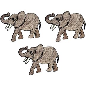 Patch Set of 3 Elephant Animal Wildlife Natural Cartoon Applique Patch Cute Elephant Embroidered Iron On or Sew On Patch Craft Clothing Decorative Repair