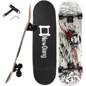 Skateboard Complete, 31" x 8" Double Kick Concave Pro Skateboards for Trick, Freestyle, Carving and Cruising with All-in-one T-Tool