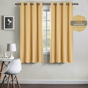 SINGINGLORY Cream Blackout Curtains for Bedroom Living Room Linen Blackout Curtains 63 Inch Length Textured Thermal Insulated Grommet Window Curtains with Tiebacks (Beige,52x63 Inch)