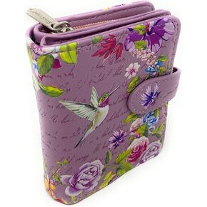 Shag Wear Vintage Hummingbird Wallet for Women and Teen Girls Vegan Faux Leather Small Light Purple 4.5"