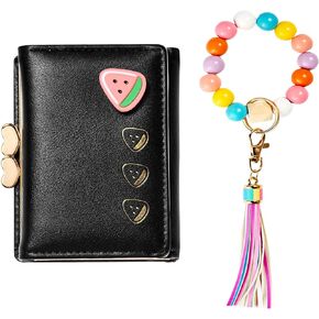 Cute Wallet Keychain Wristlet, Trifold RFID Blocking with Key Chain, Vegan Wallet with 7 Card Slots For Women Girls Ladies, Purple Wallet
