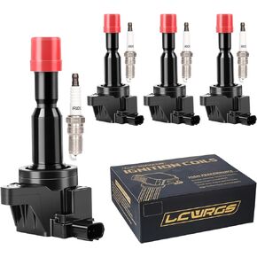 LCWRGS Set of 4 Ignition Coil Pack and Spark Plugs Fits for 2007 2008 Honda Fit 1.5 L4 Replaces# UF581 7092