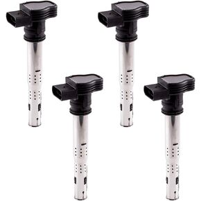 MAS Set of 4 Ignition Coils Pack Compatible with Audi Volkswagen A3 A4 Allroad A5 A6 Q5 TT CC Jetta Beetle Golf Passat Rabbit Jetta L4 2.0L Replacement For C1627 UF575