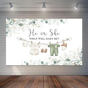 6x3.6ft Greenery Gender Reveal Backdrop Watercolor Boy or Girl Clothes Background Green Eucalyptus Leaves Gender Neutral Party Cake Table Decorations Banner Photo Booth