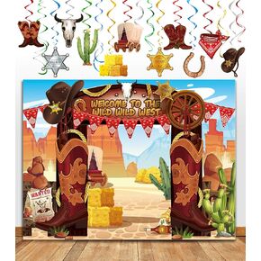 Western Cowboy Party Decoration Wild West Cowboy Western Photography Backdrop Background and Western Cowboy Theme Hanging Swirls Foil Swirls