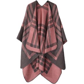 Women’s Open Front Oversized Shawl Cardigan Fashionable Elegant Knitted Plaid Sweater Scarf Coat Blanket