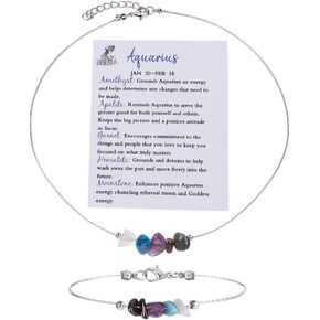 Natural Stone 12 Constellation Raw Zodiac Choker Necklace And Bracelet With Card Healing Chakra Crystals Zodiac Necklace Horoscope Astrology Jewelry
