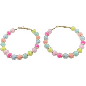 Cute Candy Color Colorful Beaded Ball Large Big Hoop Earrings for Women Teen Girls Dainty Boho Handmade Round Cirlce Huggie Hoops Hypoallergenic Fashion Jewelry Party Holiday Birthday Gifts Her 60mm