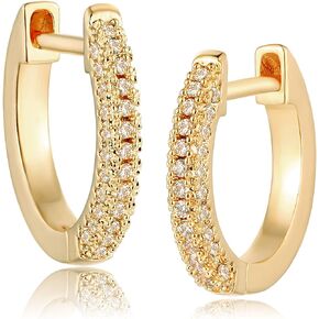 MEVECCO 14K Gold Plated Hoop Earrings With Cubic Zirconia Dainty Huggie Earrings for Women