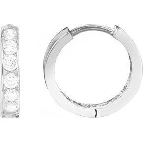 Ritastephens Sterling Silver Channel-set Cubic Zirconia CZ Huggie Hoop Earrings (11mm, 13mm, 14.5mm)