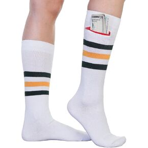 Unisex with Zip Security Pocket for ID, Key or Cash, One Size Fits Most - 2 Pack Bundle White Sports Stripes